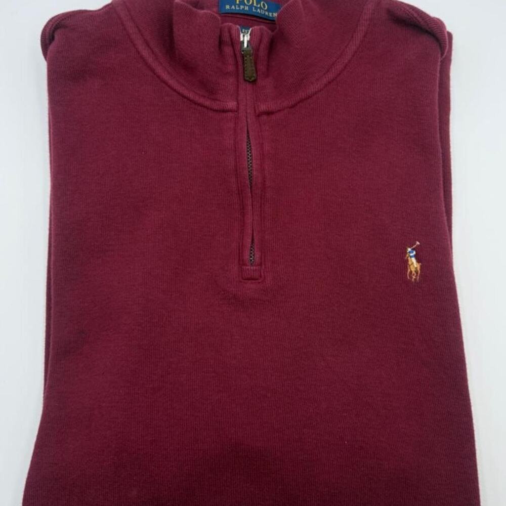 Burgundy Polo Ralph Lauren quarter zip sweatshirt size XXL Small hole(pictured)